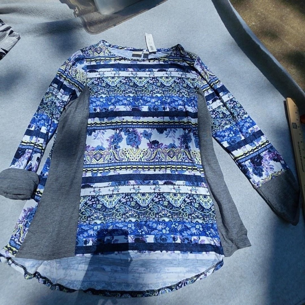 Zenergy By Chico's Shirt Womens 3 Multicolor Crew‎ Neck 3/4 Sleeve Tunic Top